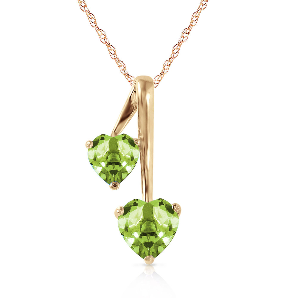 14K.SOLID GOLD HEARTS NECKLACE WITH NATURAL PERIDOTS (Yellow Gold)
